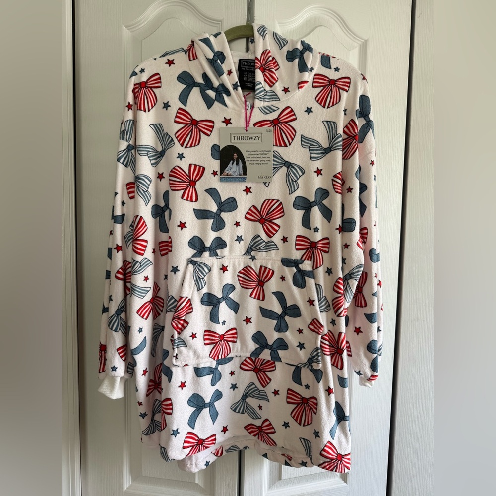 THROWZY BY MARLO LORENZ Bow Ribbon Summer Towel Blanket Poncho NEW Lake …